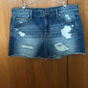 Ladies distressed denim shorts. Size 8.